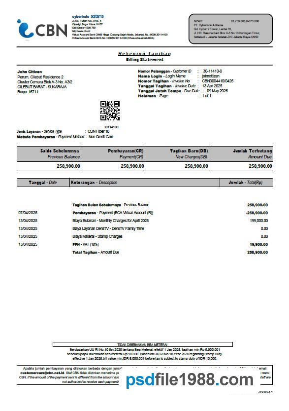 Indonesia Cyberindo Aditama Utility Bill